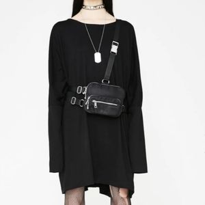 MNML Dolls Kill Dune Tunic Dress - Black, Loose Fit Batwing Sleeves